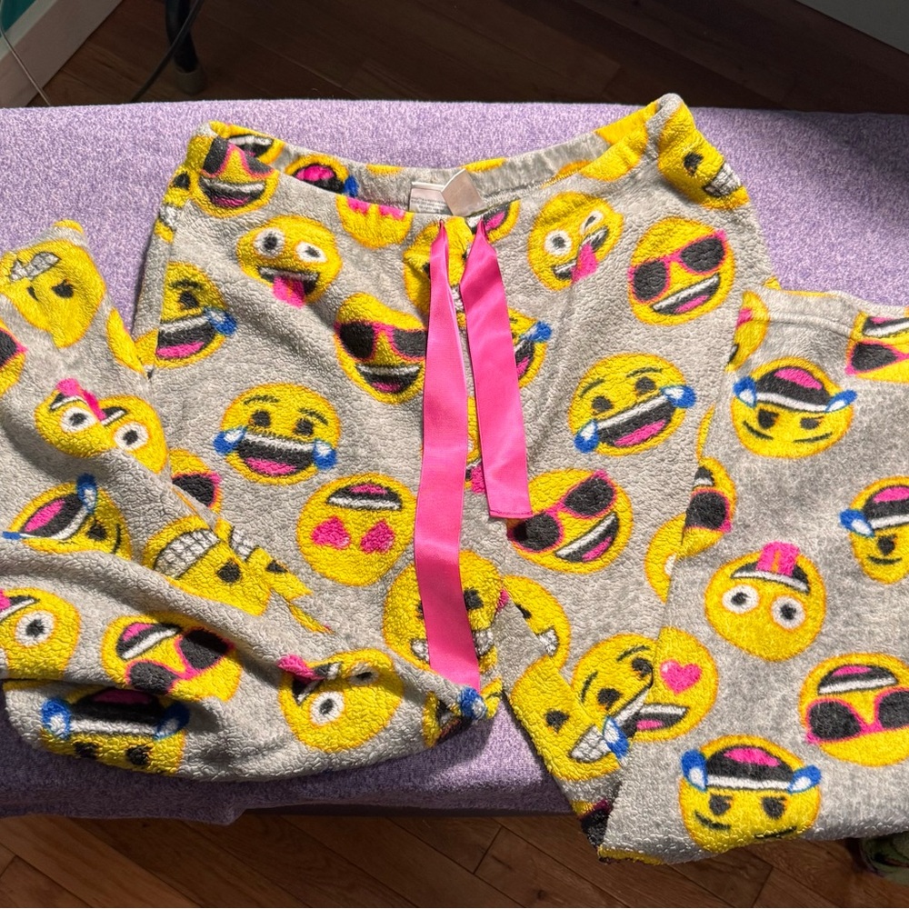 Emoji Plush Pajama Set - Gray with Yellow & Pink Accents